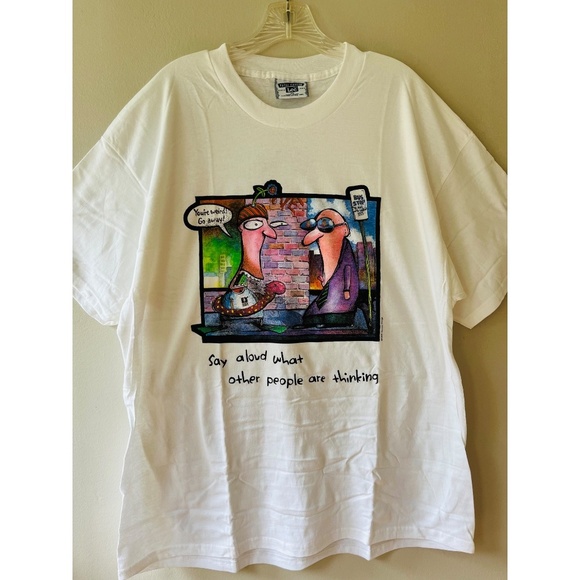 Lee Vintage Sz XL 90s Cotton Cartoon White Crew Neck Tee Shirt NEW Pullover - Picture 1 of 6